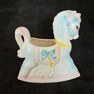 Vintage Baby Rocking Horse Planter Ceramic Pastel
